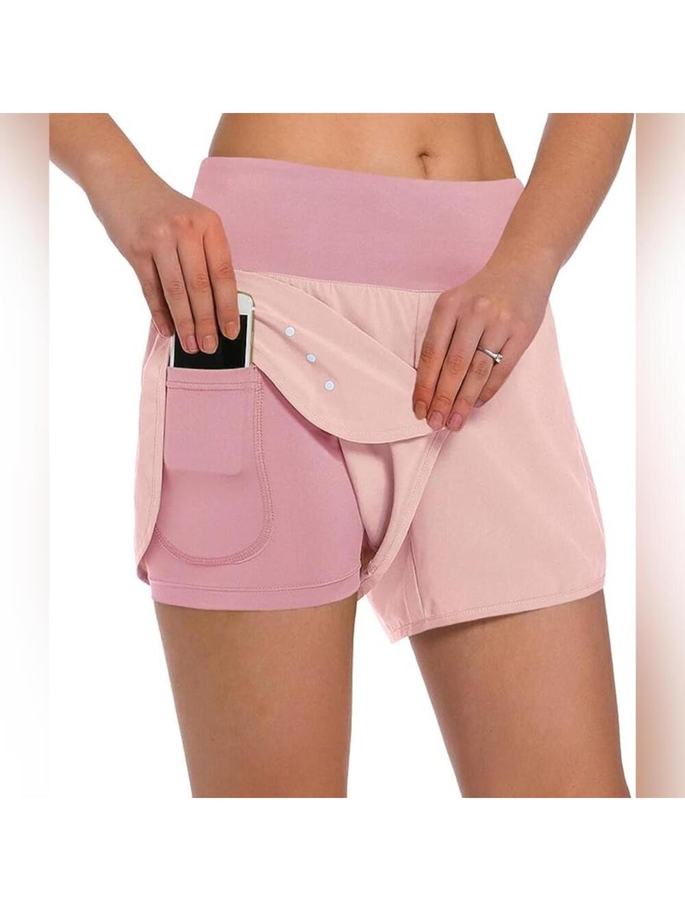 NWT Ksmein Women's 2 in 1 Running Athletic Workout Yoga Shorts, Medium